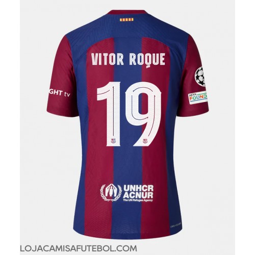 Camisa de Futebol Barcelona Vitor Roque #19 Equipamento Principal Mulheres 2023-24 Manga Curta